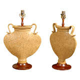 Pair North Carolina Pottery "Flat Urns" as lamps