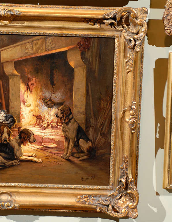 fireplace oil painting