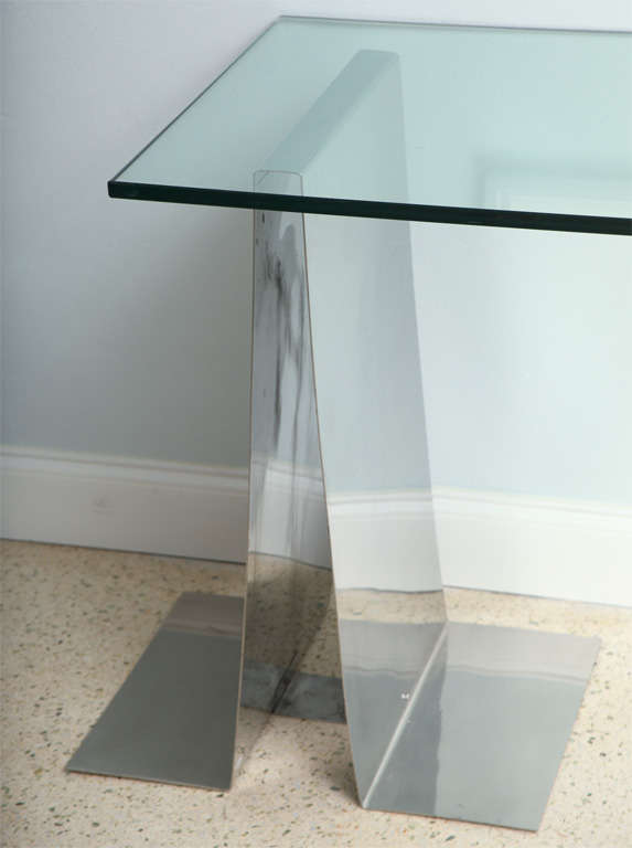 French A Polished Chrome and Glass Top Console Table by Rafael