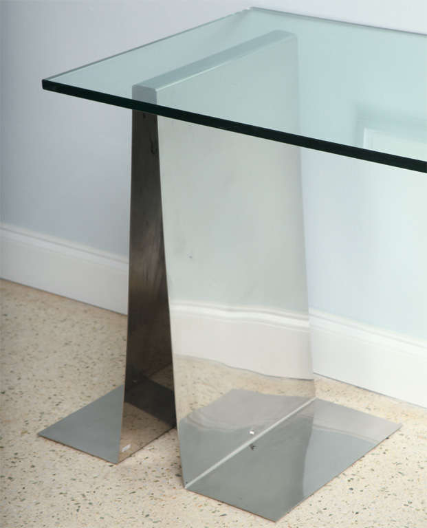 A Polished Chrome and Glass Top Console Table by Rafael In Excellent Condition In Hollywood, FL