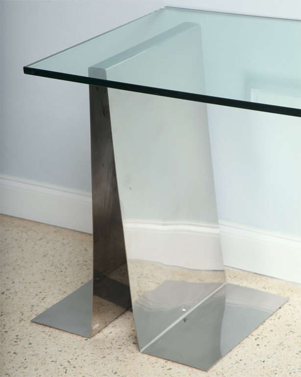 A Polished Chrome and Glass Top Console Table by Rafael 3
