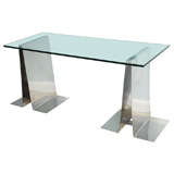 A Polished Chrome and Glass Top Console Table by Rafael