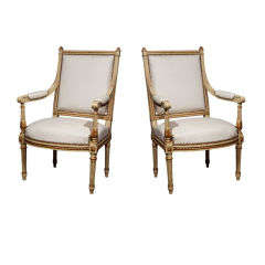 Pair of French Louis XVI Style Armchairs by Jansen