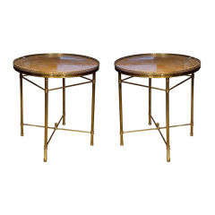 Pair of Maison Jansen Marble Top Brass Tables