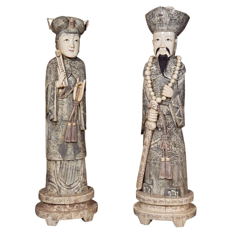 Pair of Chinese Bone Sculptures