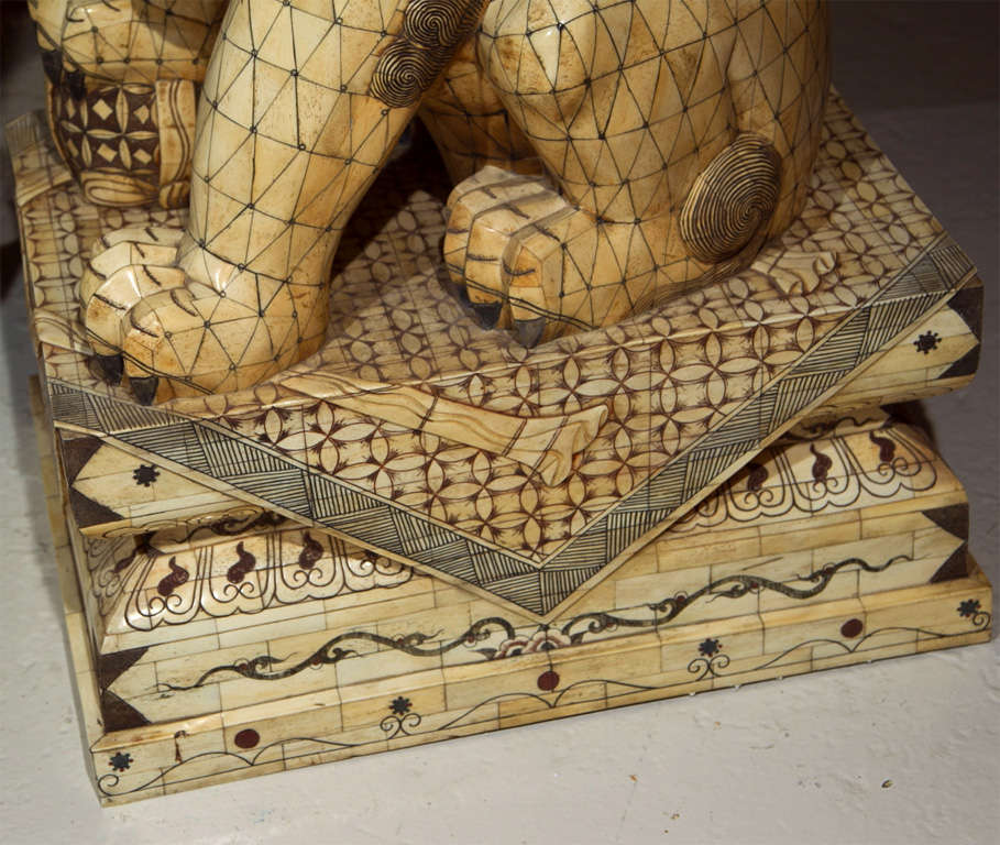 Pair of Palace Sized Bone Foo Dogs Sculptures 3