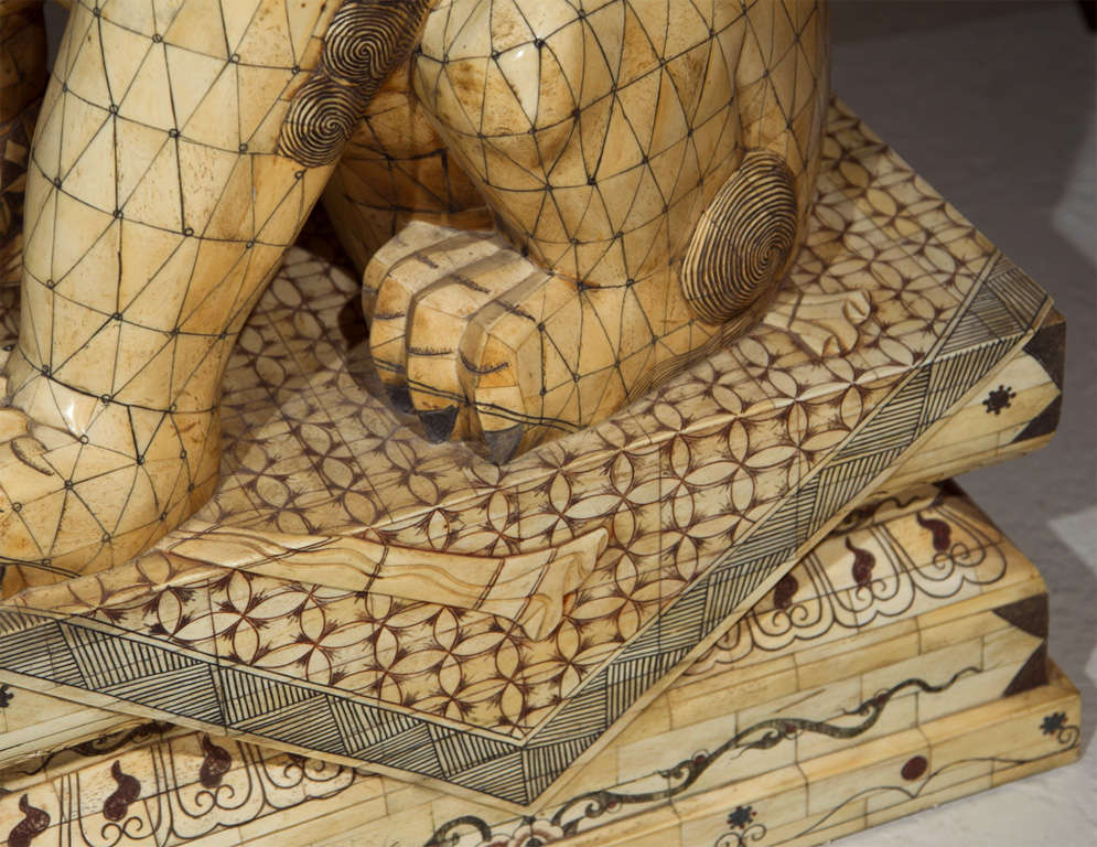 Pair of Palace Sized Bone Foo Dogs Sculptures 6