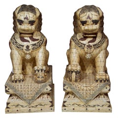 Pair of Palace Sized Bone Foo Dogs Sculptures