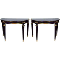 Vintage Pair of French Demilune Console Tables by Jansen