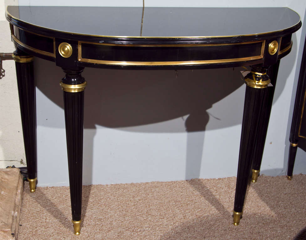 Pair of French Demilune Console Tables by Jansen