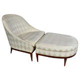 Vintage Upholstered Chair and Ottoman in the manner of Robsjohn-Gibbings