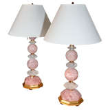 Pair of Rose Quartz and Rock Crystal Lamps