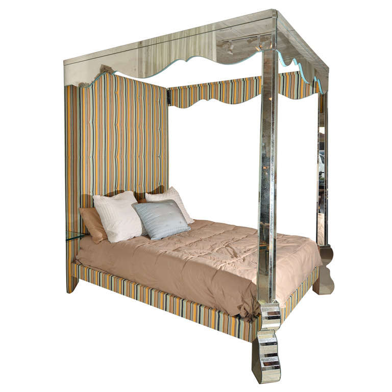Mirrored and Upholstered Four Poster Canopy Bed