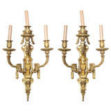 Fine Pair of Bronze D'ore Three Light Appliques