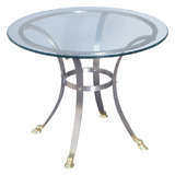 Steel and Brass Round Table with Glass Top