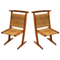 Pair Of Zebrawood & Seagrass Sculptural Chairs