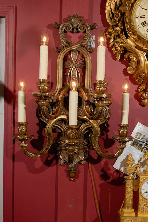 French Pair of Regence Style Five-Light Sconces, circa 1910 For Sale