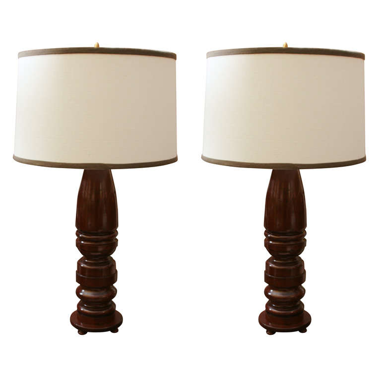 Pair of Mahogany Lamps For Sale