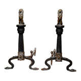 PAIR OF EARLY 20TH C. LION ANDIRONS WITH PENNY FEET