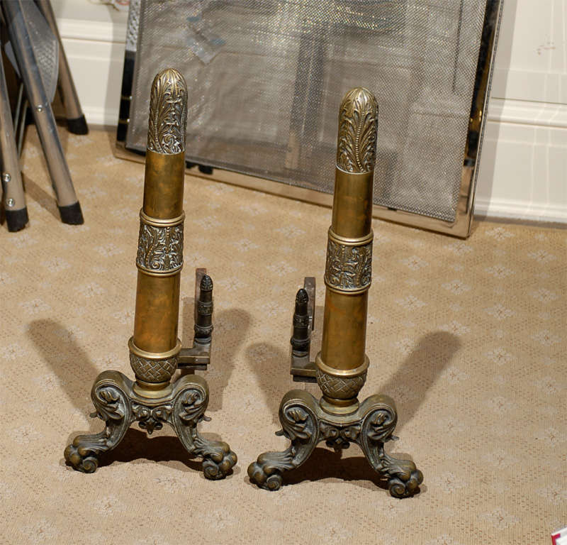 20th Century PAIR OF DECORATIVE  BRASS ANDIRONS