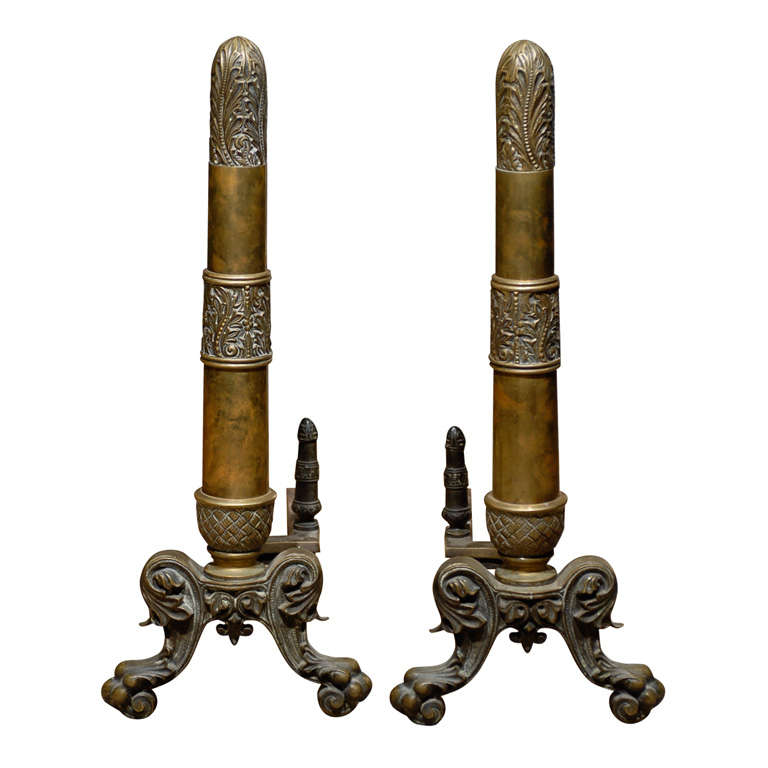 PAIR OF DECORATIVE  BRASS ANDIRONS