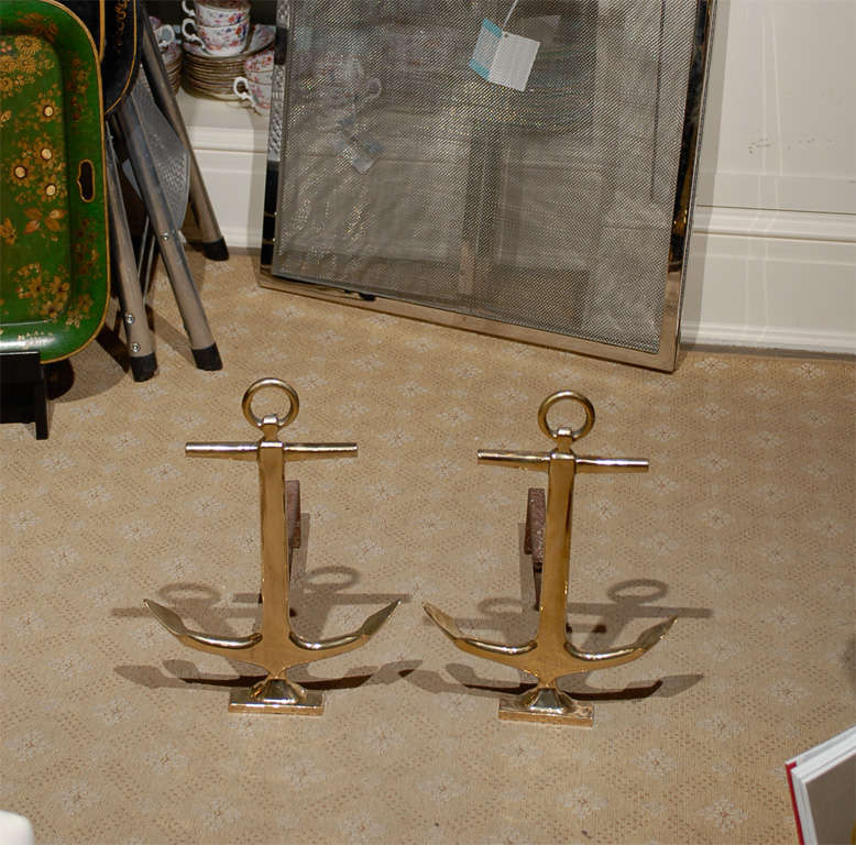 Pair of Mid-20th Century Brass Anchor Andirons 11
