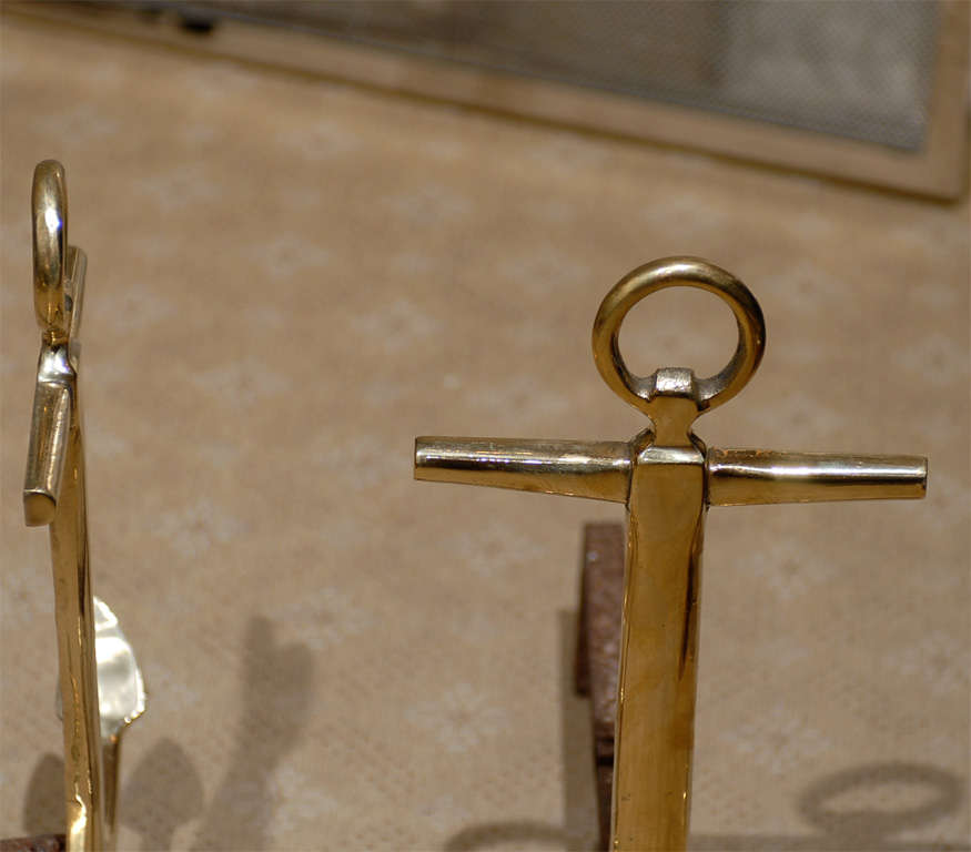 Pair of Mid-20th Century Brass Anchor Andirons 4