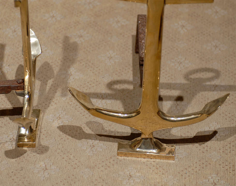 Pair of Mid-20th Century Brass Anchor Andirons 5