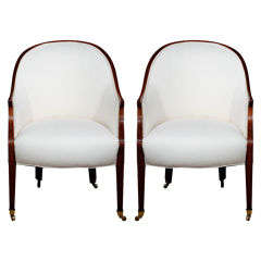 PAIR OF 20thC GEORGE III STYLE MAHOGANY BARREL CHAIRS