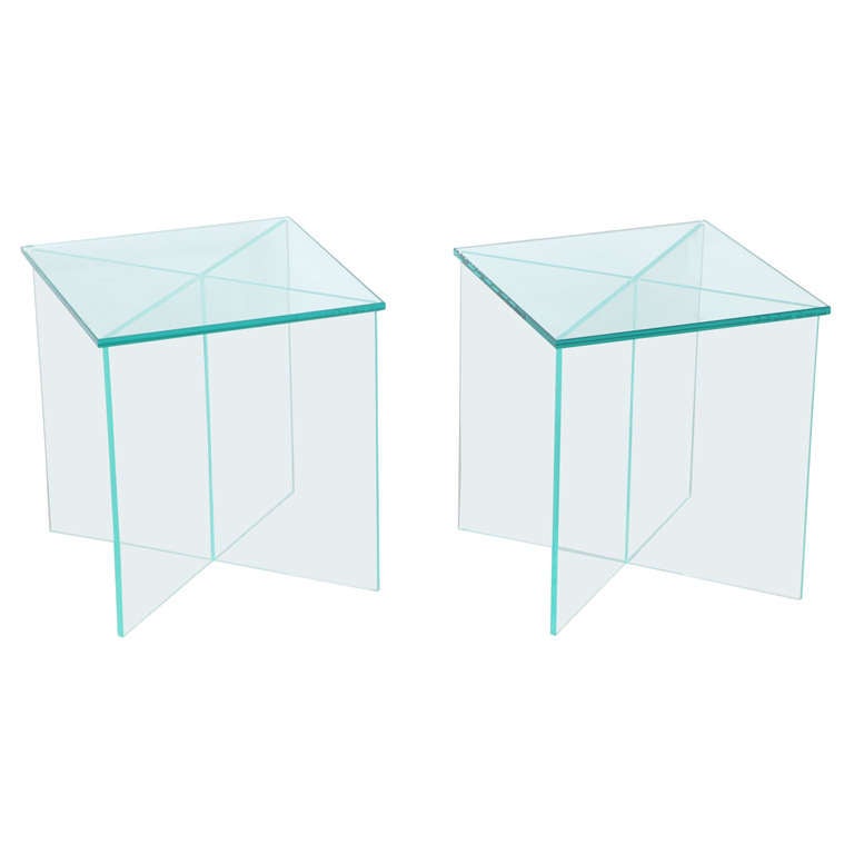 Pair Mid Century Modern  Lucite "X"  Base Invisible Side Tables