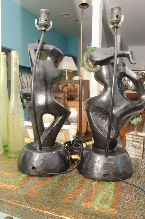Cubist Plaster Pair Of Lamps In Excellent Condition In East Hampton, NY