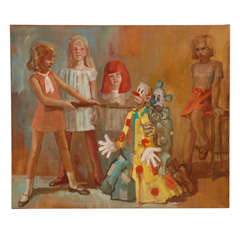 Vintage "Interrogation" Large Oil on Canvas by Mike Cockrill
