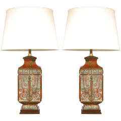 A Pair of Patinated Bronze Chinese Urn Lamps by Marboro Lamps