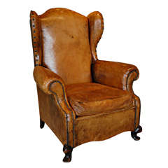 Antique Belgian Wingback In Cognac Leather