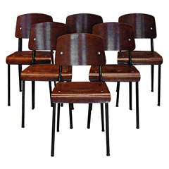 Set Of Six Standard Chairs From Jean Prouve Ateliers , paris 1954