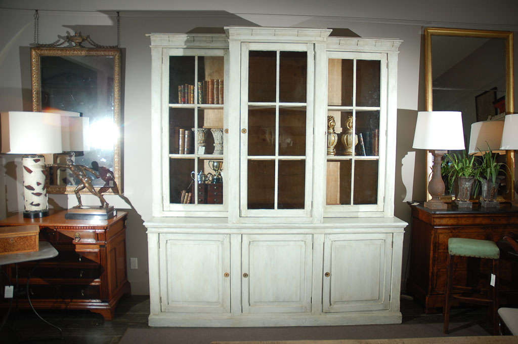 Swedish Painted Breakfront Bookcase, Circa 1860