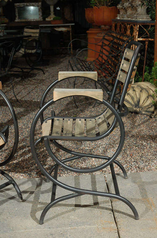 Four Italian Metal and Wood Slat Chairs, Circa 1930 In Good Condition In Los Angeles, CA