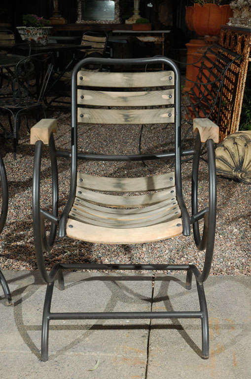 Four Italian Metal and Wood Slat Chairs, Circa 1930 1