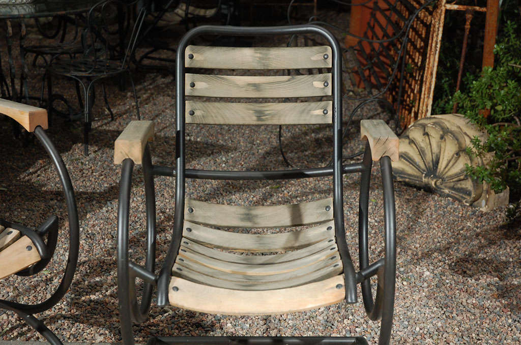 Four Italian Metal and Wood Slat Chairs, Circa 1930 2