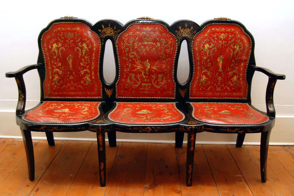 George III Fine and Rare Black Lacquer Triple-Back Settee For Sale