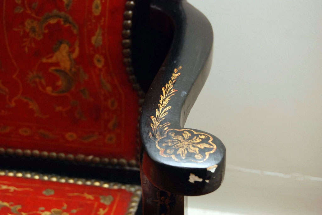 Italian Fine and Rare Black Lacquer Triple-Back Settee For Sale