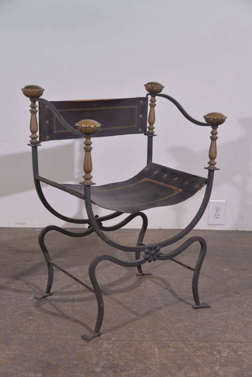 American Pair of Brass and Iron Campaign Chairs