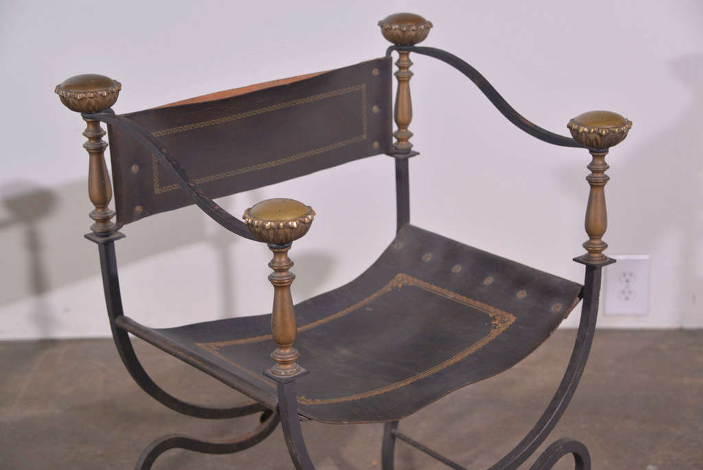 Mid-20th Century Pair of Brass and Iron Campaign Chairs
