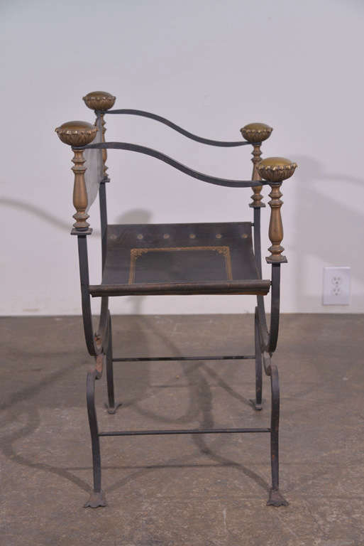 Wrought Iron Pair of Brass and Iron Campaign Chairs