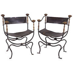 Pair of Brass and Iron Campaign Chairs