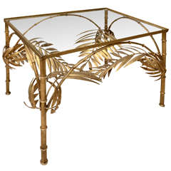 Gilt Metal Low Table with Palm Leaf Design
