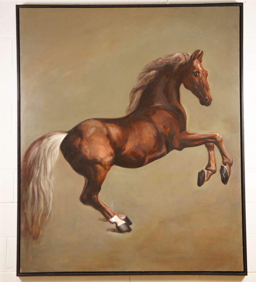 Here is a large decorative horse painting of George Stubbs Whistlejacket. Great scale and beautiful colors. Framed.