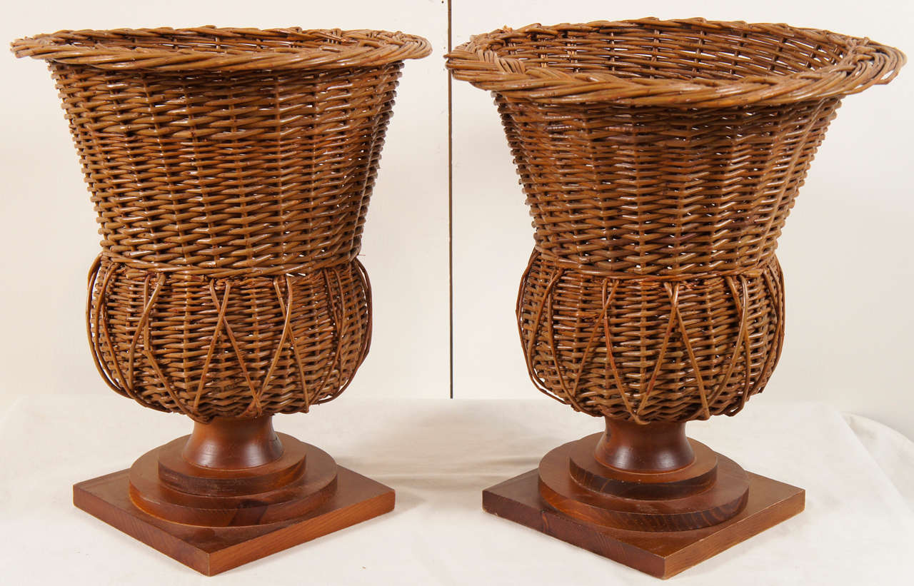 American A Pair of Wicker Urns
