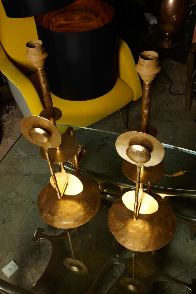 Huge pair of brutalist table lamps