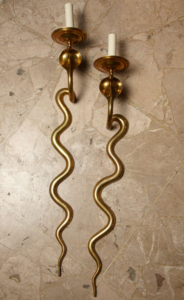 Tall pair of bronze snake sconces
Circa 1960's